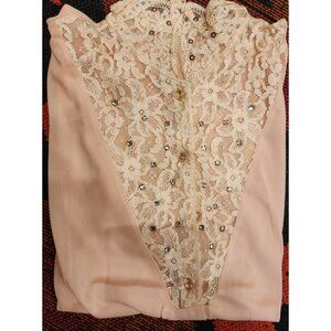 Vintage Diane Young Women's Pink Lace Blouse Rhinestone Buttons Size 32